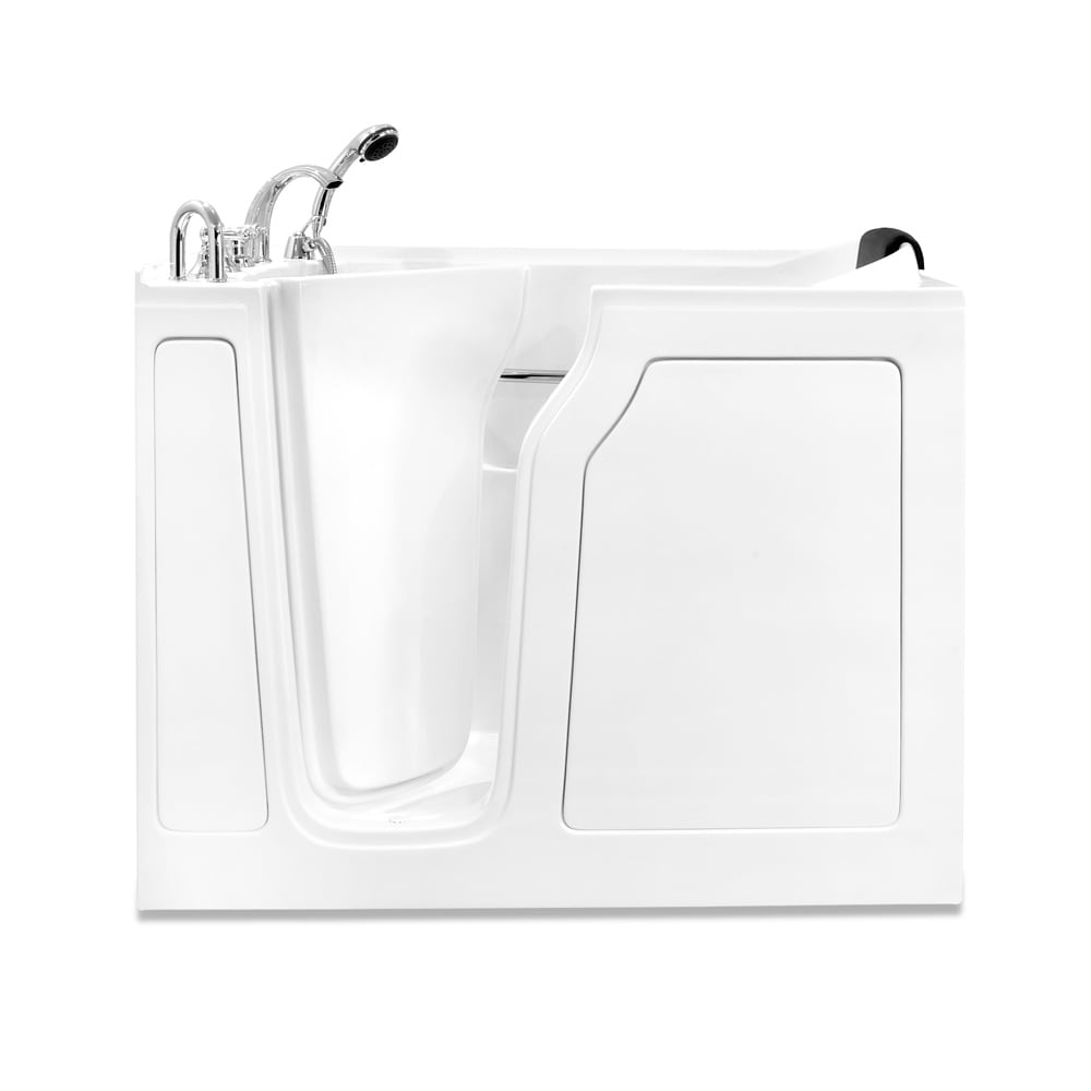 Bath Concepts Grove walk-in tub in White with an inward-swing door, Chrome faucet and handheld shower